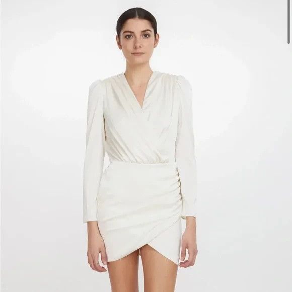 Generation Love Women's Miley Satin Wrap Effect Mini Dress S BONE‎ IVORY $329 - Picture 1 of 6